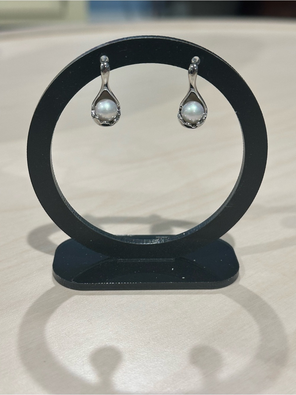 Silver-Tone Teardrop Shaped Pearl Drop Earrings